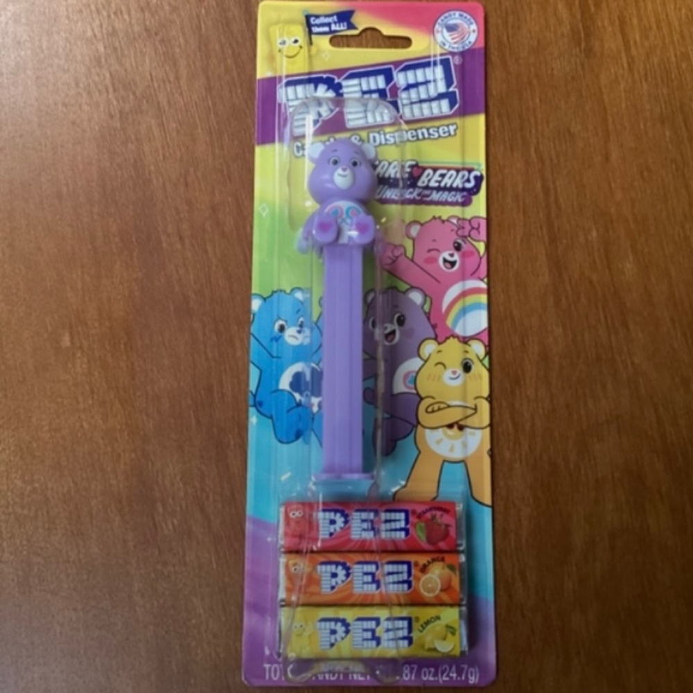 PEZ Candy & Dispenser Care Bears Share Bear- purple NEW